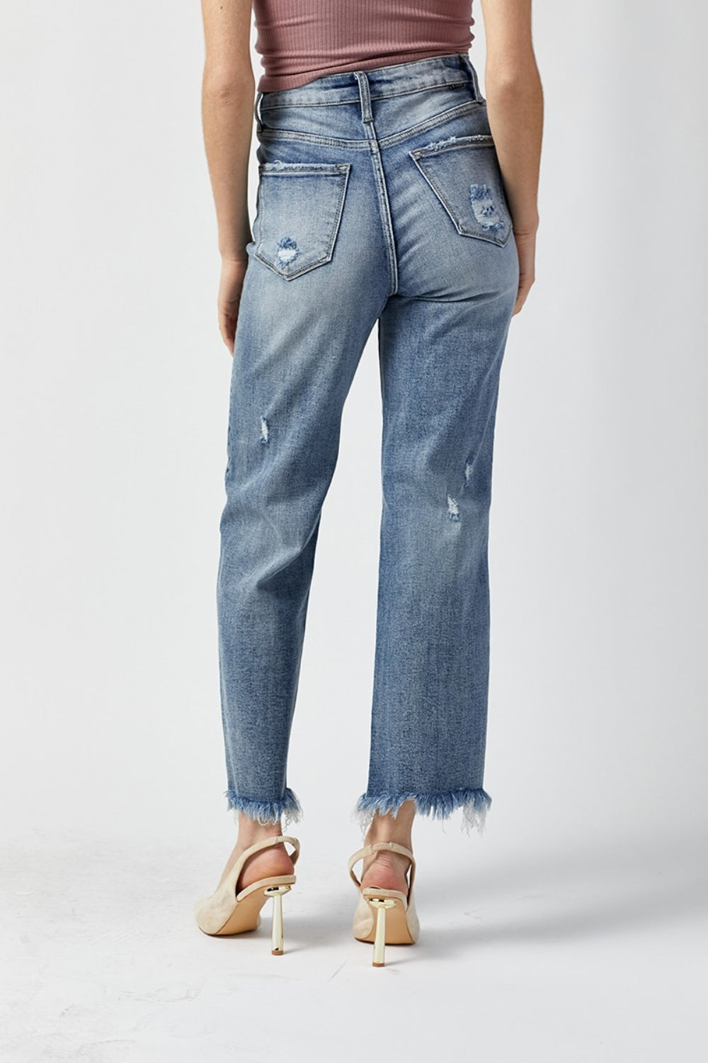 RISEN High Waist Raw Hem Straight Jeans