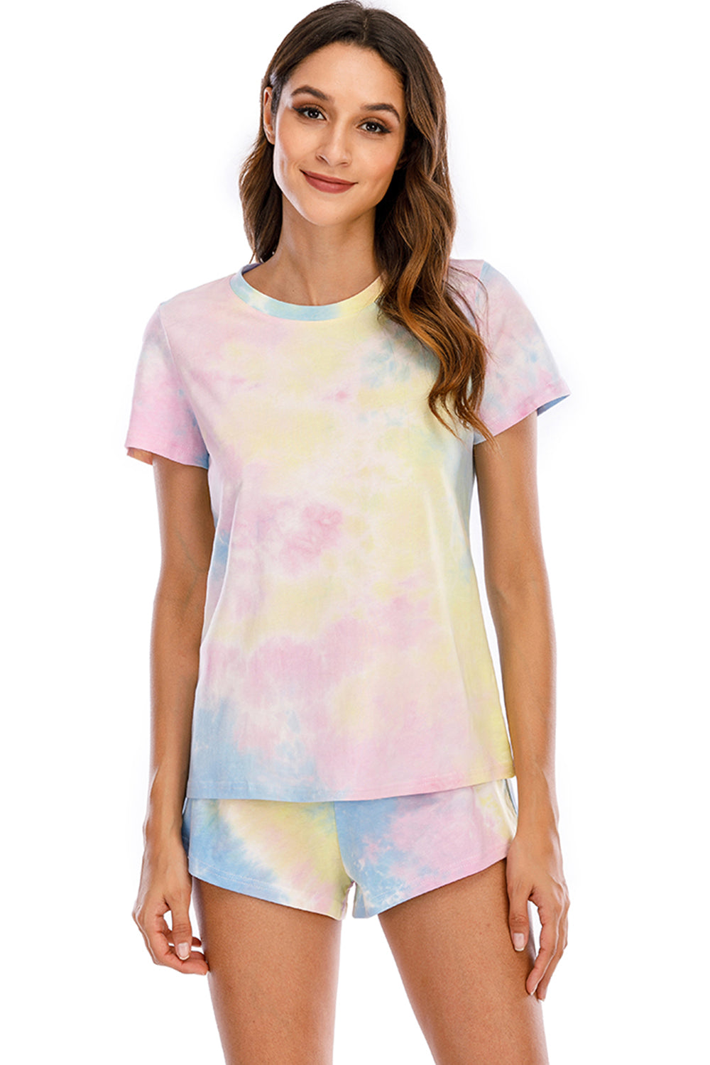 Tie-Dye Round Neck Short Sleeve Top and Shorts Lounge Set