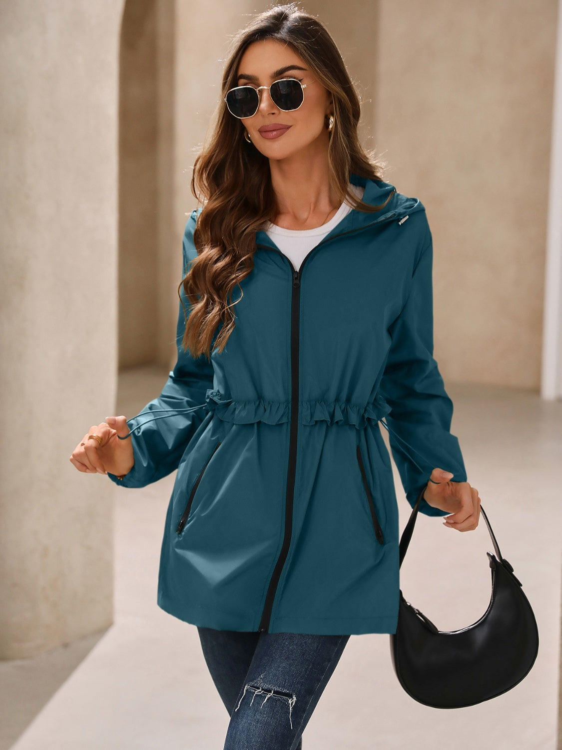 Zip Up Long Sleeve Hooded Jacket