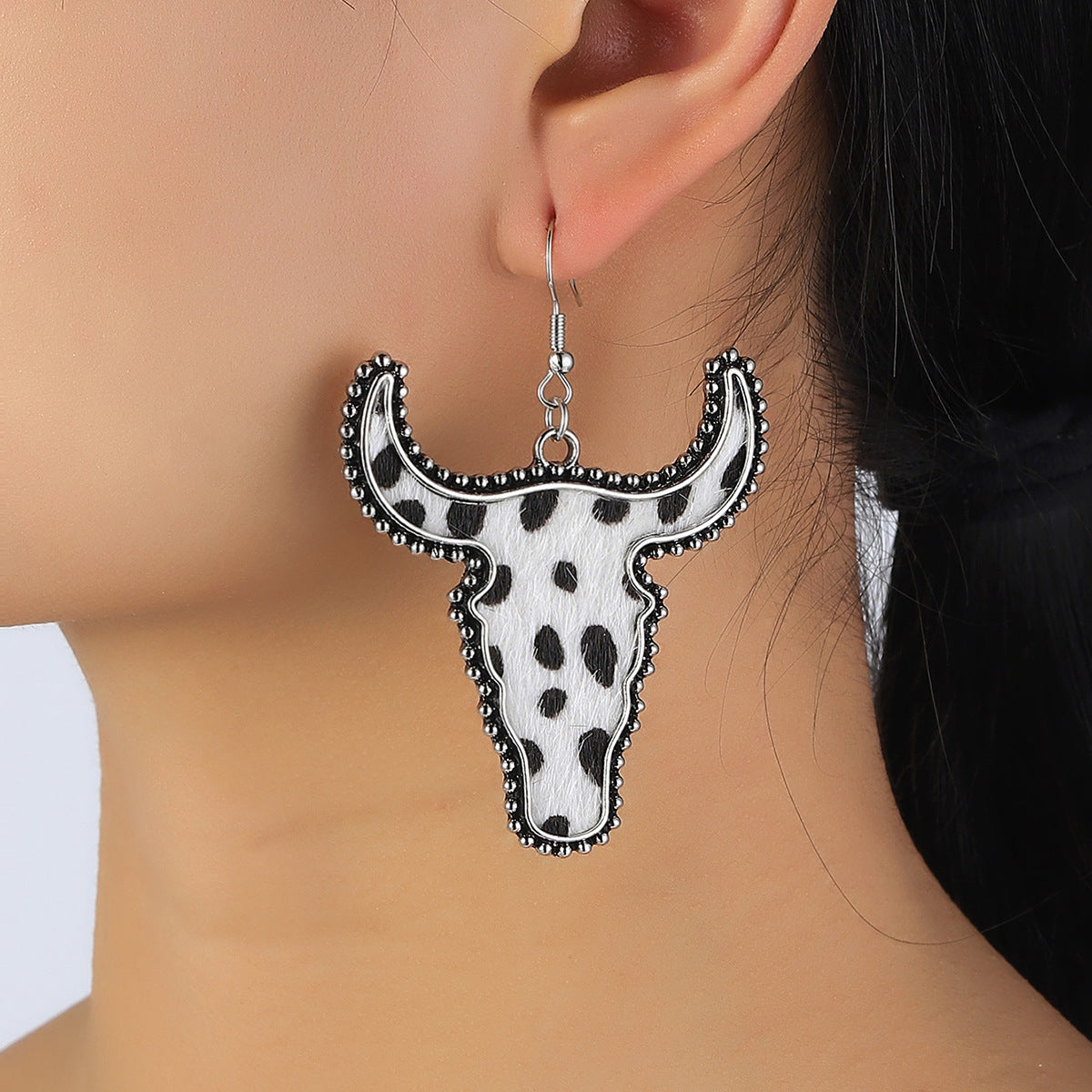 Alloy Animal Print Cow Head Earrings