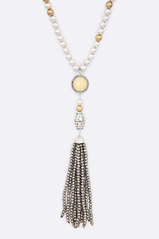 Beaded Tassel Long Necklace