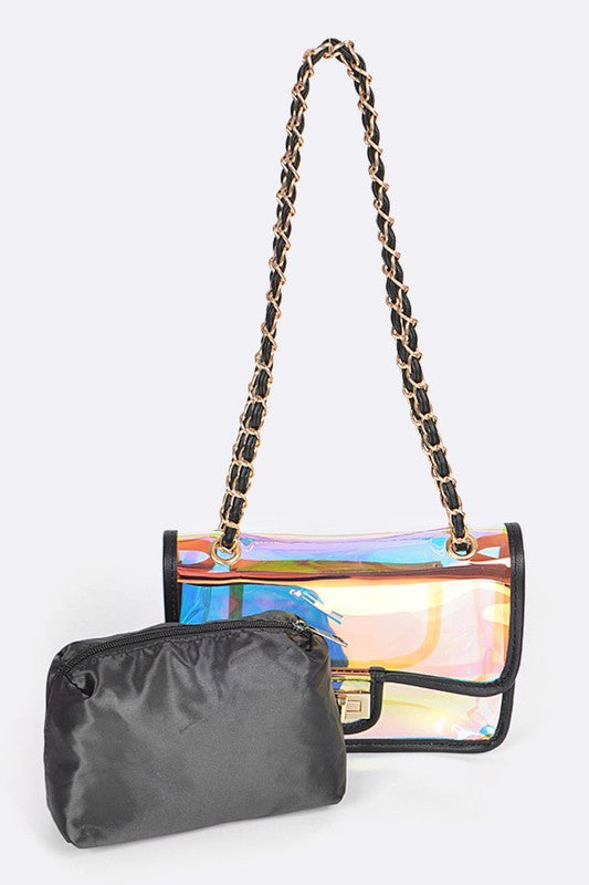 Holographic Vinyl Soft Clutch with Inner Pouch