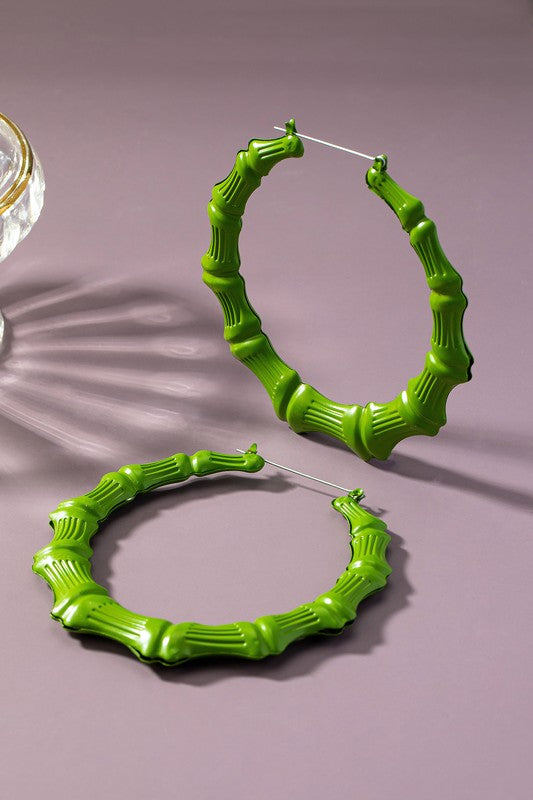 Oversize color coated bamboo hoop earrings