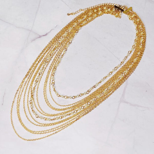 Beautifully Draping Pearl And Chain Necklace