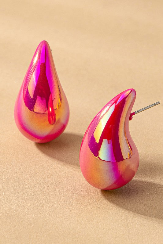 hollow puffy color coating teardrop earrings