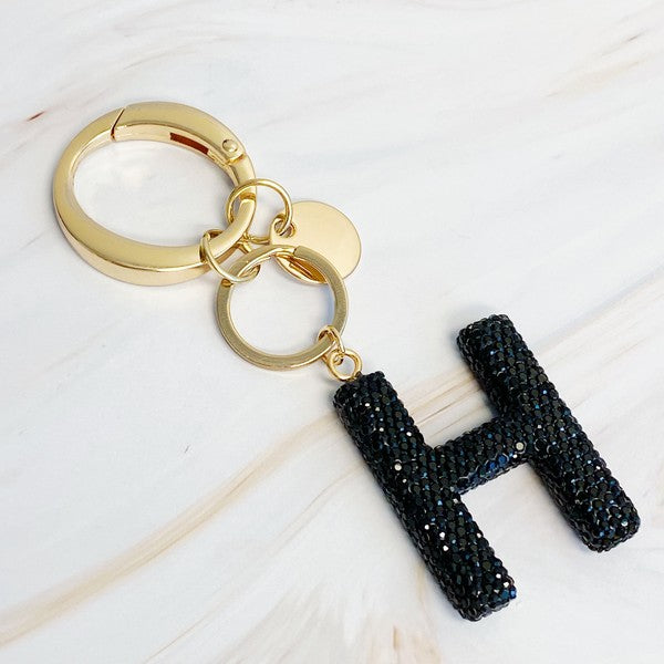 It Girl Glam Initial Key Chain - Black Diamonds