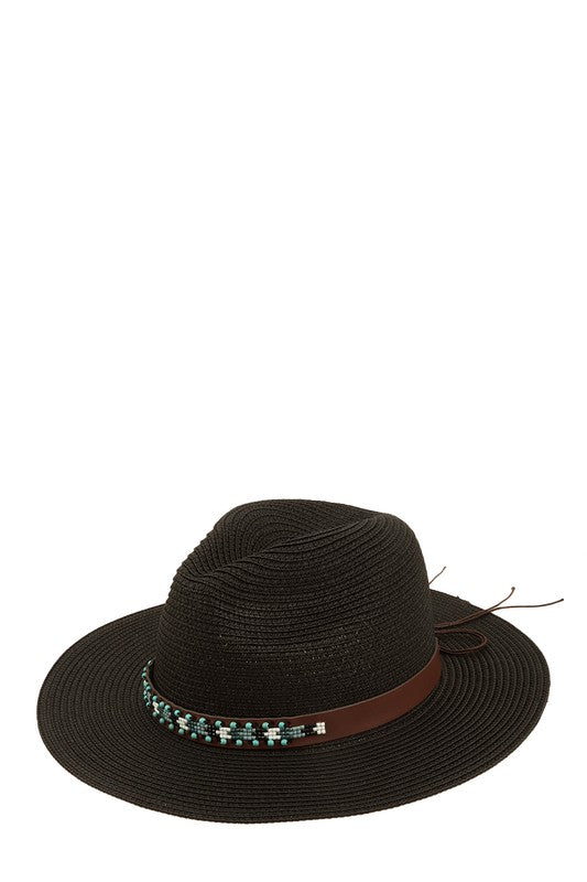 Turquoise Beads Decorated Band Straw Hat