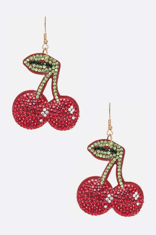 Rhinestone Cherry Pillow Earrings