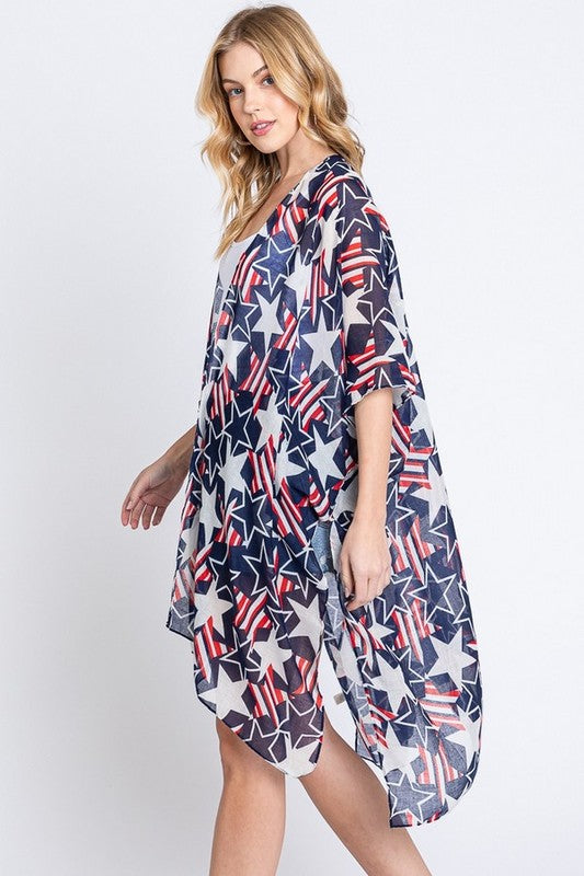 American Flag Mix Printed Light Weight Kimono