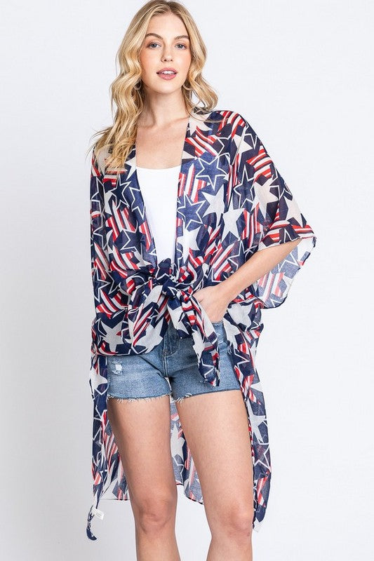 American Flag Mix Printed Light Weight Kimono