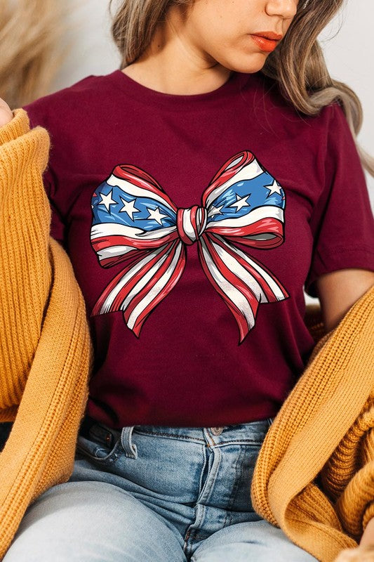 Coquette American Flag Bow Graphic T Shirts