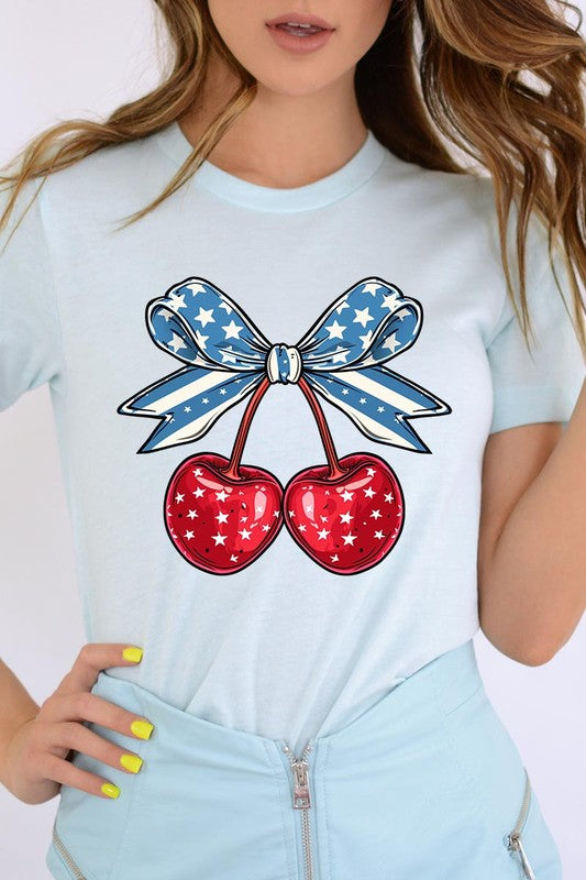 Cherry Coquette USA Bow Graphic T Shirts