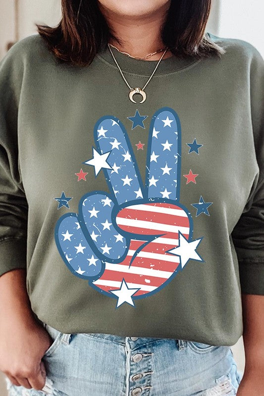 USA Peace Hand Sign Graphic Fleece Sweatshirts