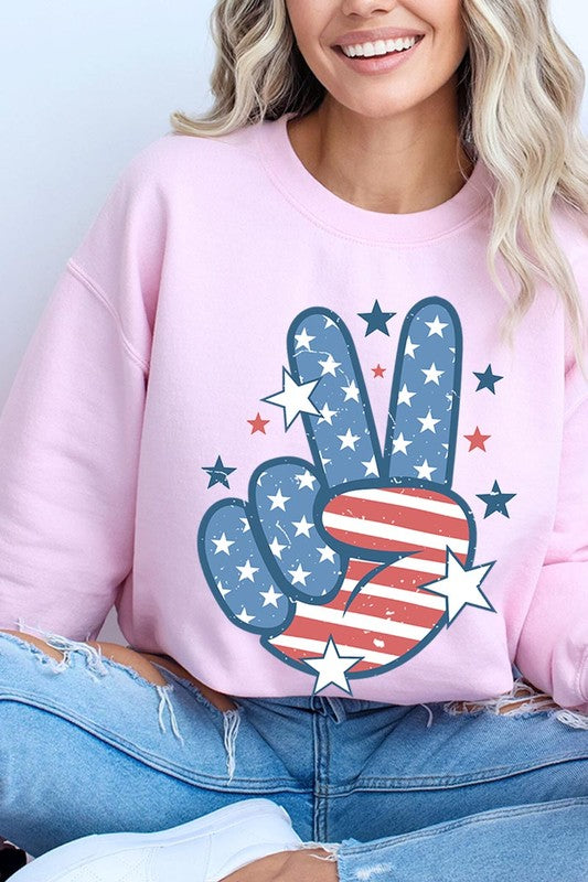 USA Peace Hand Sign Graphic Fleece Sweatshirts