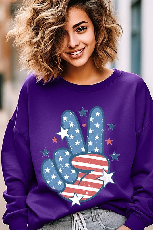 USA Peace Hand Sign Graphic Fleece Sweatshirts