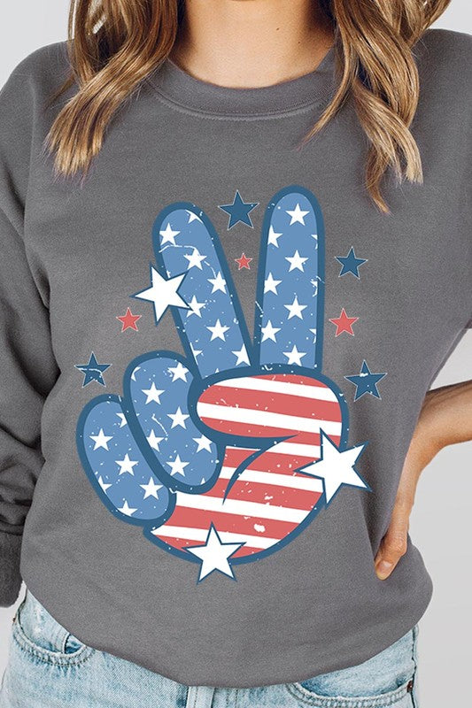 USA Peace Hand Sign Graphic Fleece Sweatshirts