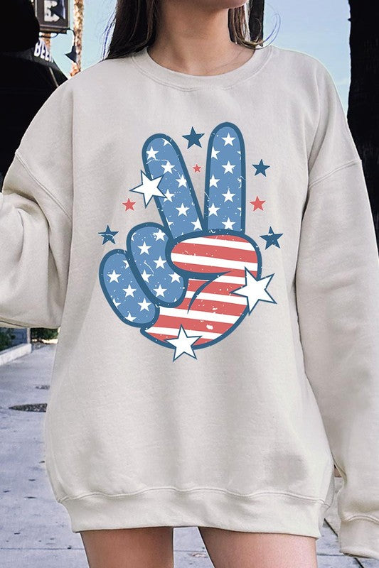 USA Peace Hand Sign Graphic Fleece Sweatshirts