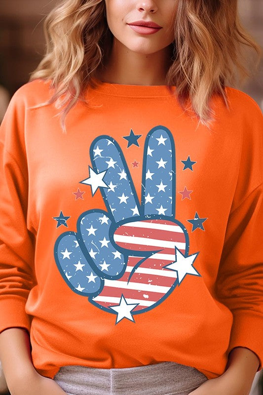 USA Peace Hand Sign Graphic Fleece Sweatshirts