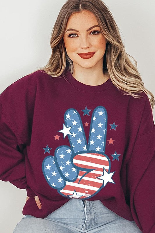 USA Peace Hand Sign Graphic Fleece Sweatshirts