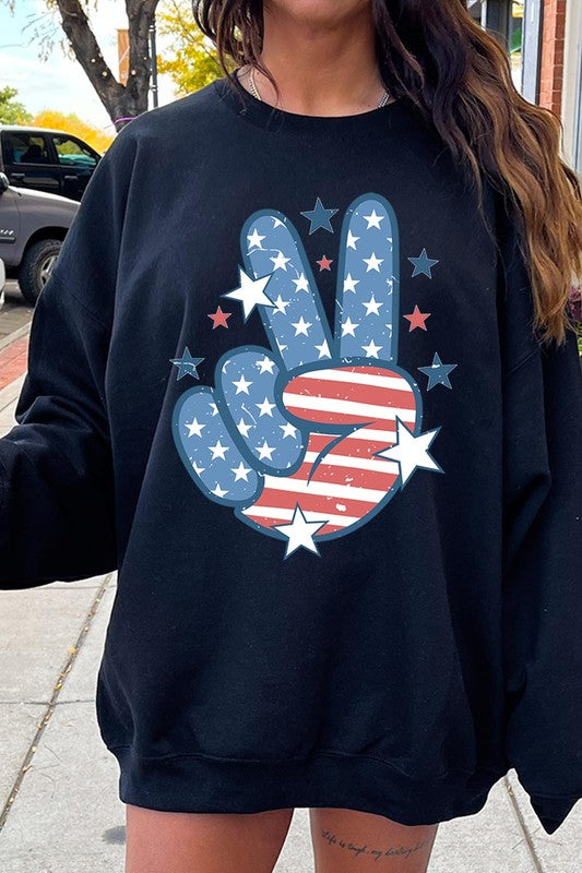 USA Peace Hand Sign Graphic Fleece Sweatshirts