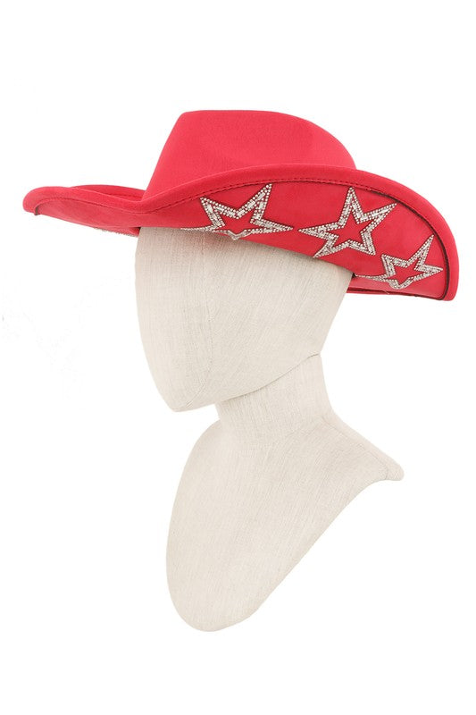 Fedora Hat with Six Rhinestone Stars Accent