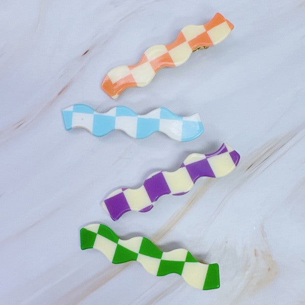 Checkered Wavy Creaseless Hair Clip Set Of 4