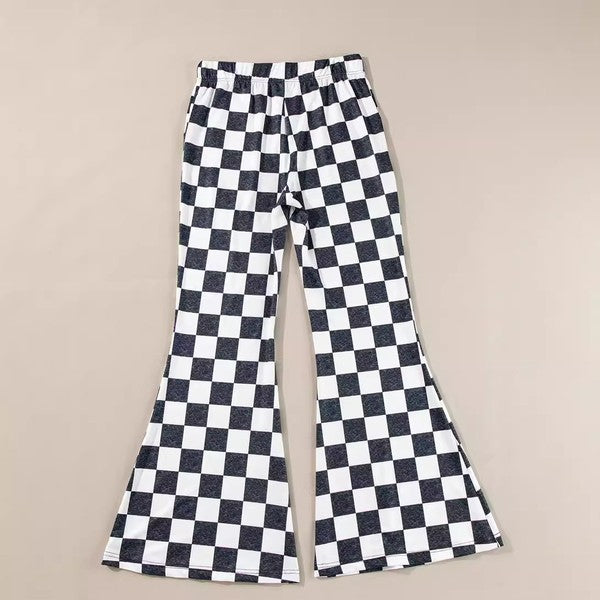 Black Checkerboard High Rise Casual Flared Pants