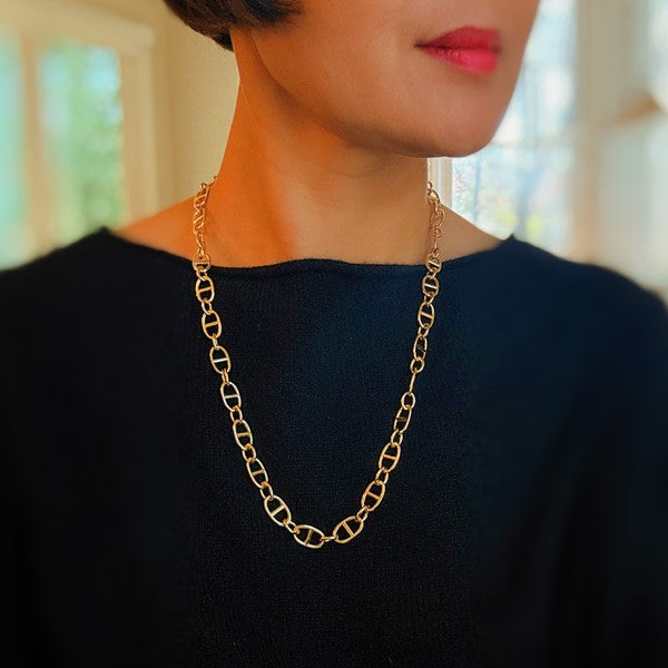 Golden Bit Linked Longer Chain Necklace