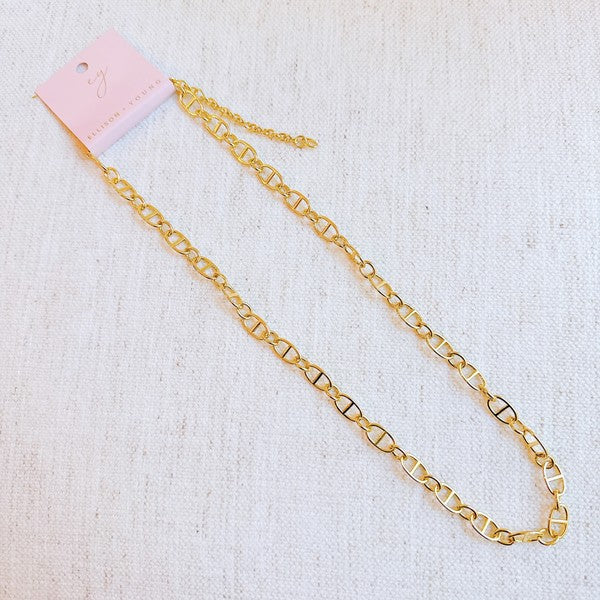 Golden Bit Linked Longer Chain Necklace