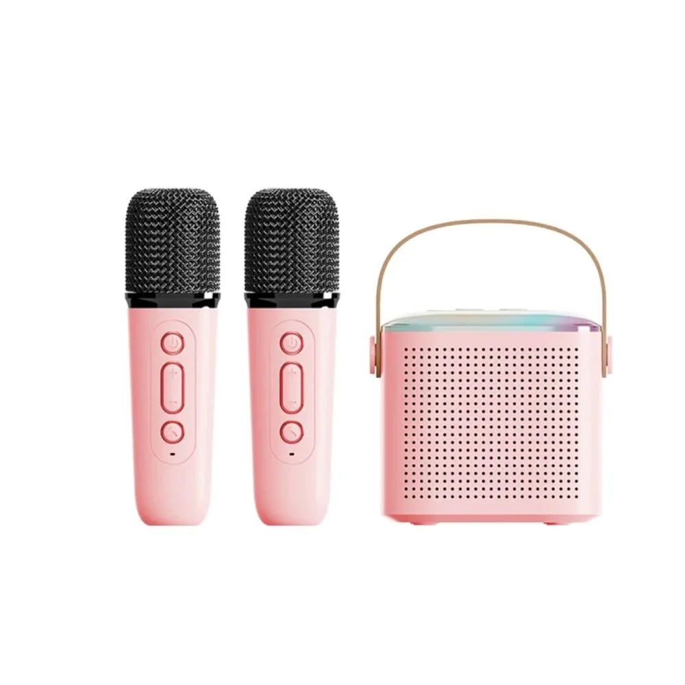 Microphone Karaoke Machine Bluetooth Speaker With 2 Wireless Mic RGB Light Home Family Singing Speaker