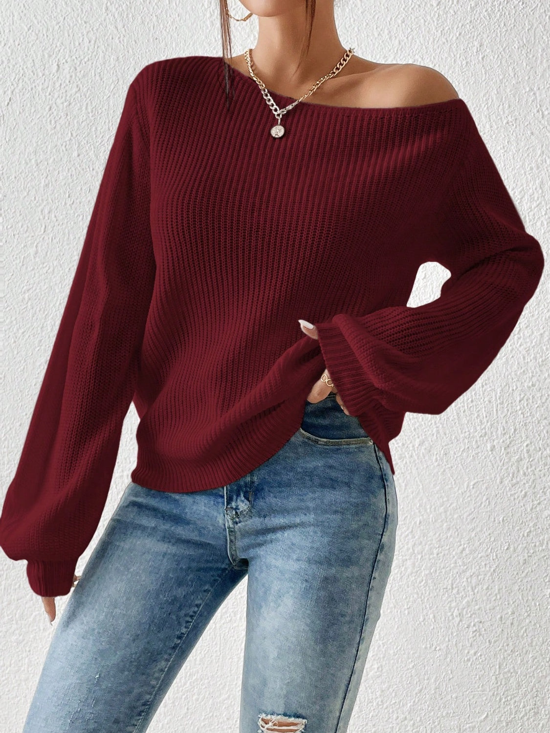 Honey Single Shoulder Long Sleeve Sweater