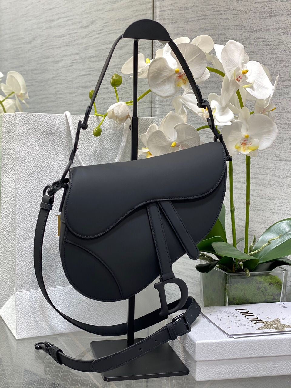 CD Matte Black Saddle Handbag