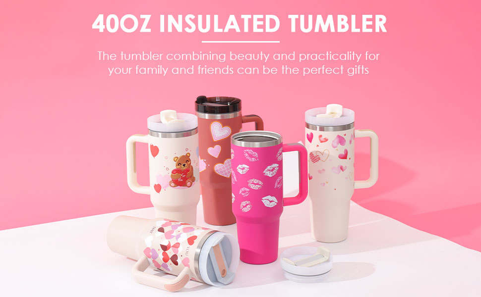 Tumbler 40 Oz With Handle Straw Insulated, Stainless Steel Spill Proof Vacuum Sealed