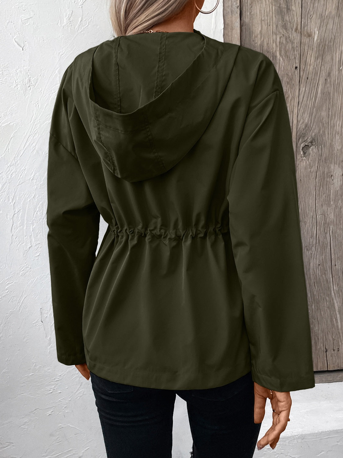 Drawstring Zip Up Hooded Jacket