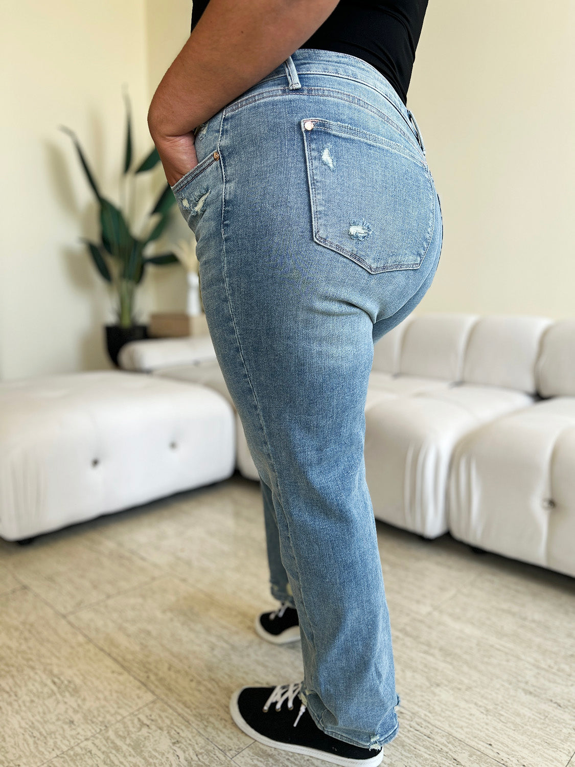 Judy Blue Full Size High Waist Distressed Straight Jeans