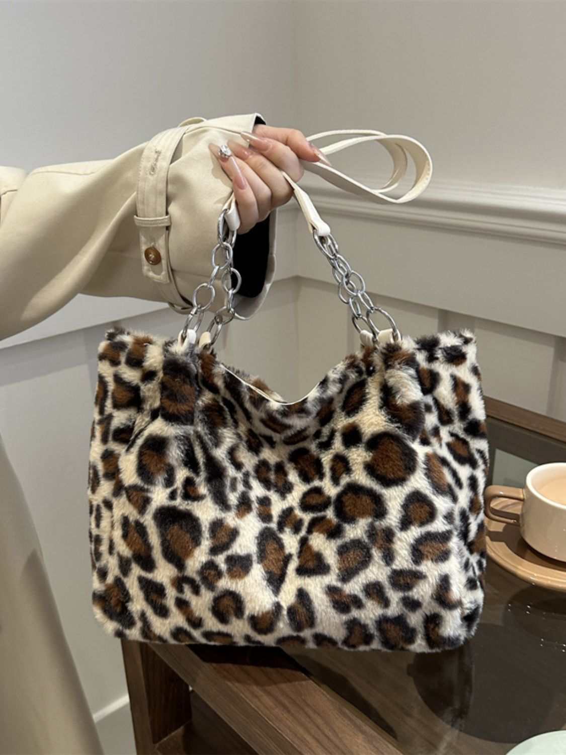 Faux Fur Leopard Shoulder Bag