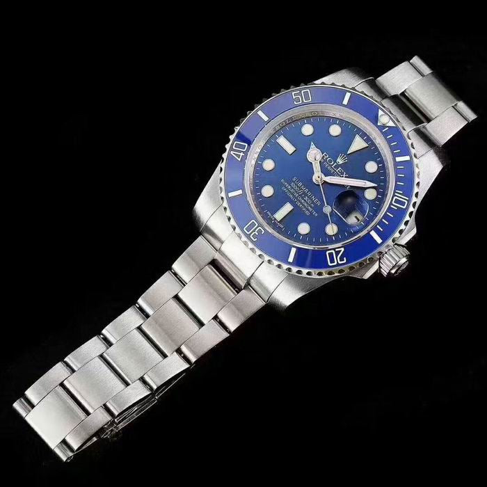 Blue Rolly Submariner Silver Watch