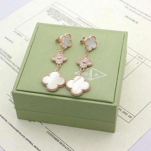 Van C Drop White Stud Earrings