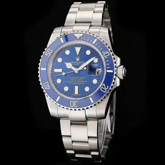 Blue Rolly Submariner Silver Watch