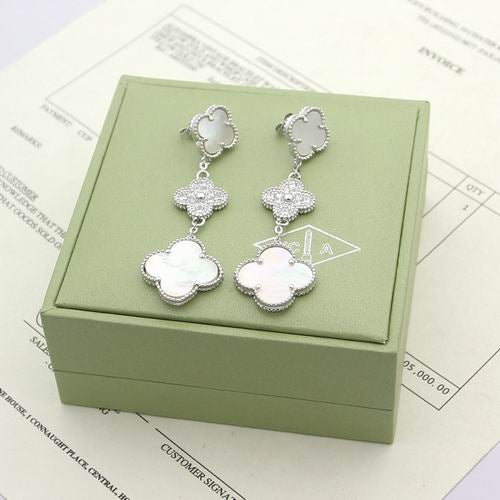 Van C Drop White Stud Earrings