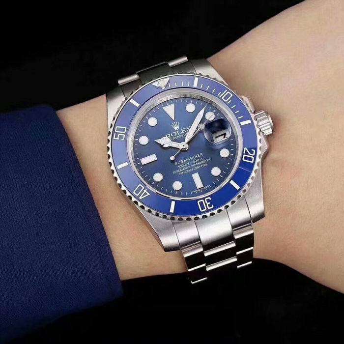 Blue Rolly Submariner Silver Watch