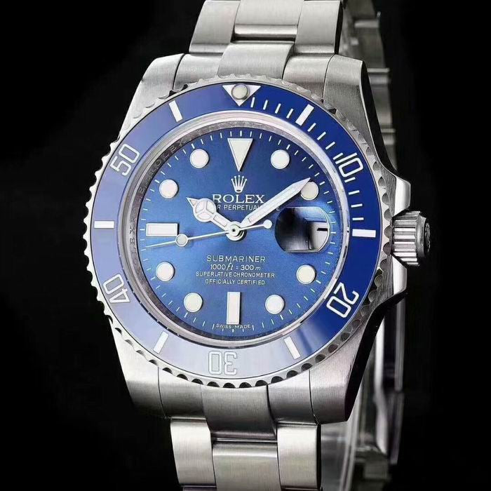 Blue Rolly Submariner Silver Watch