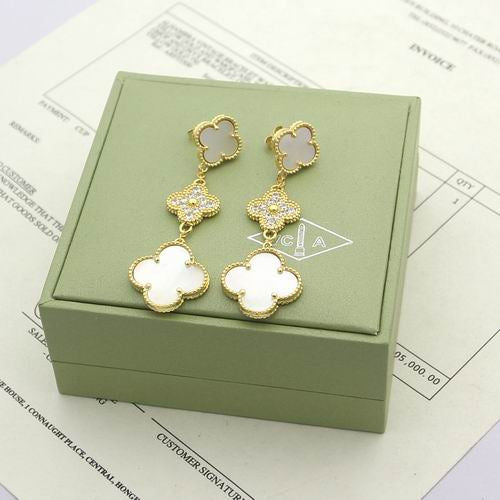 Van C Drop White Stud Earrings