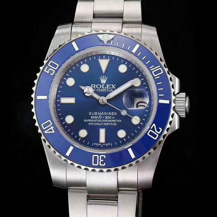 Blue Rolly Submariner Silver Watch