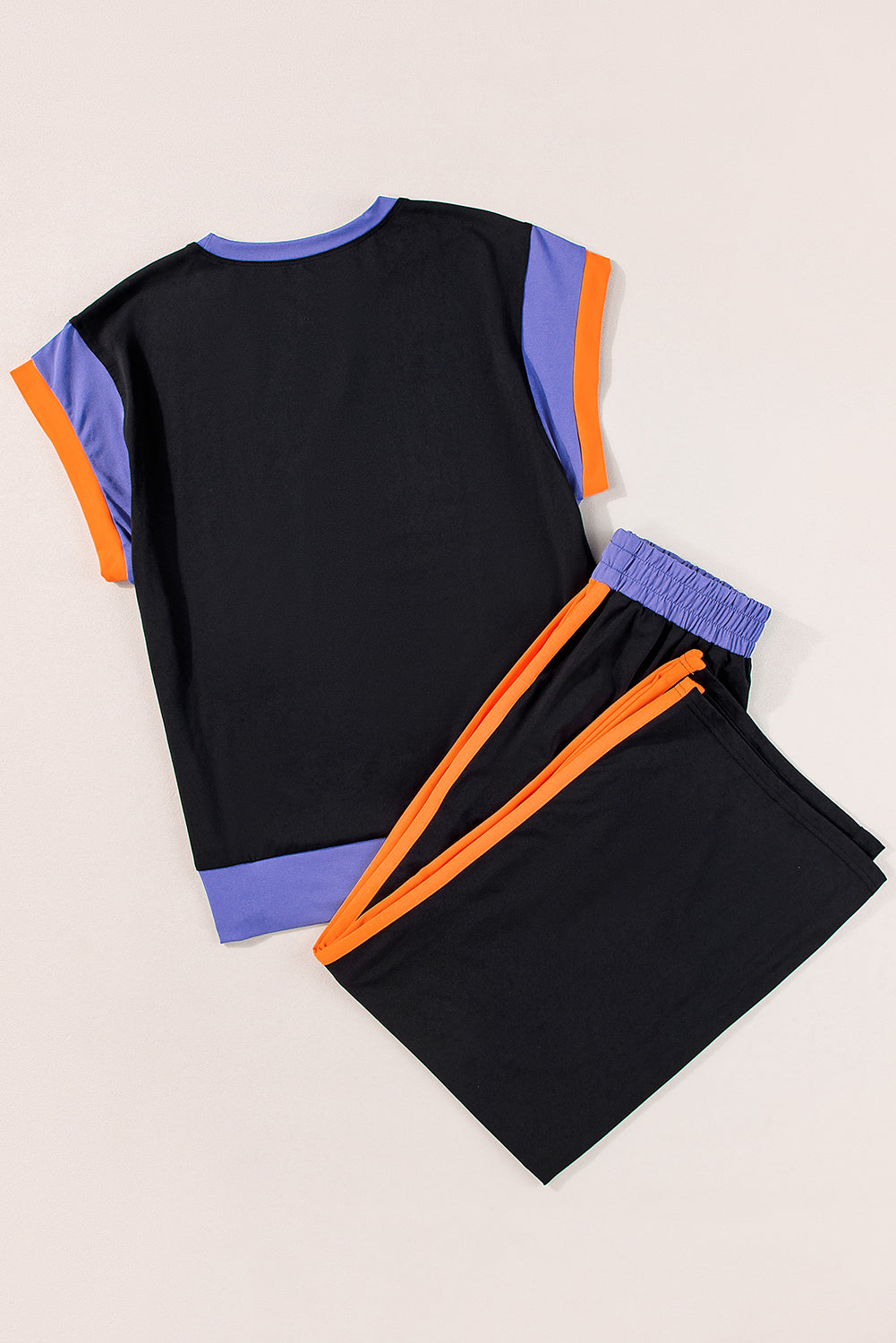 Black Color Block Detail Casual Two-piece Outfit