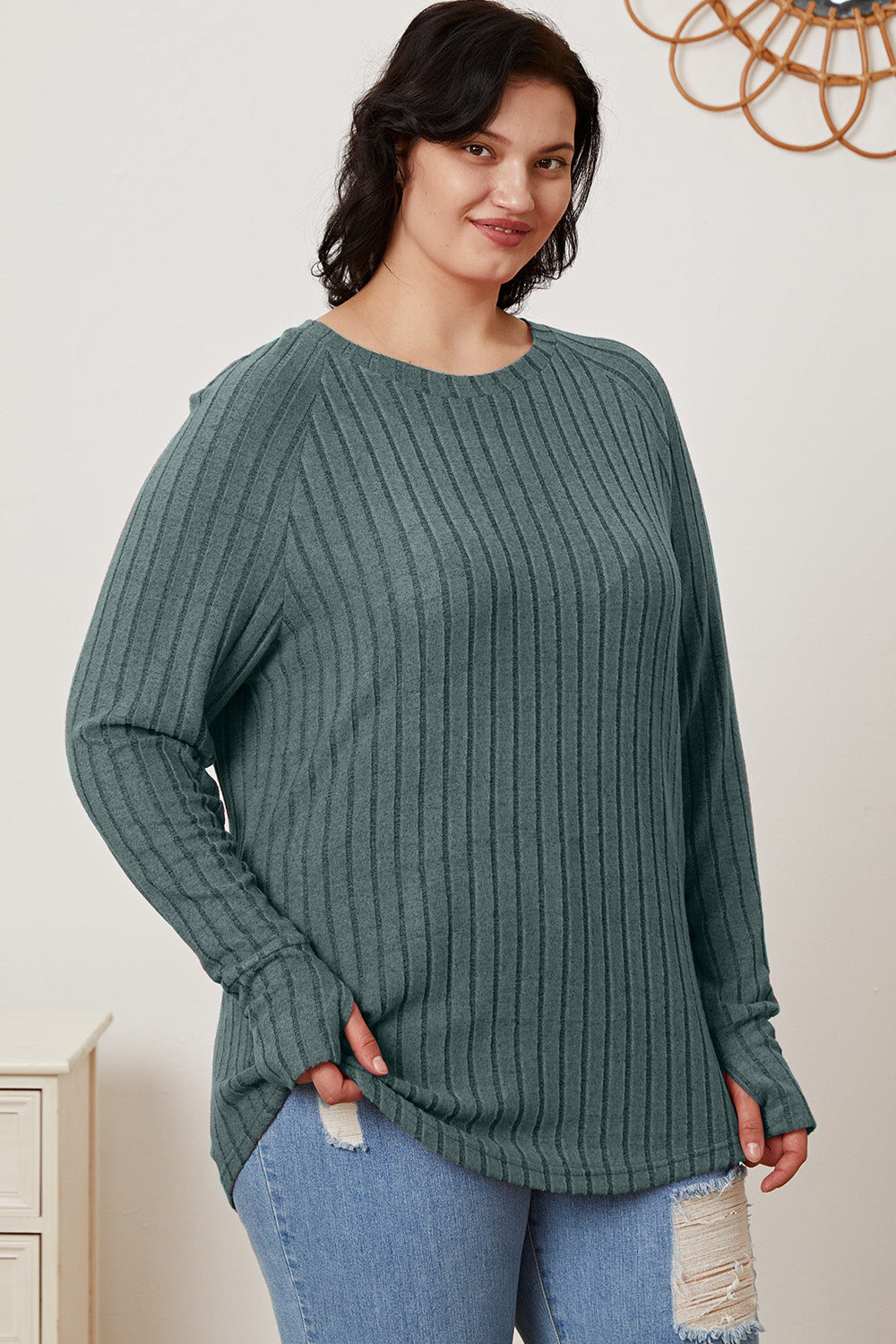 Basic Bae Full Size Ribbed Thumbhole Sleeve T-Shirt