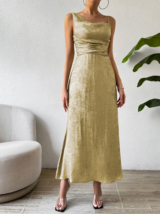 Asymmetric Neck Sleeveless Midi Dress